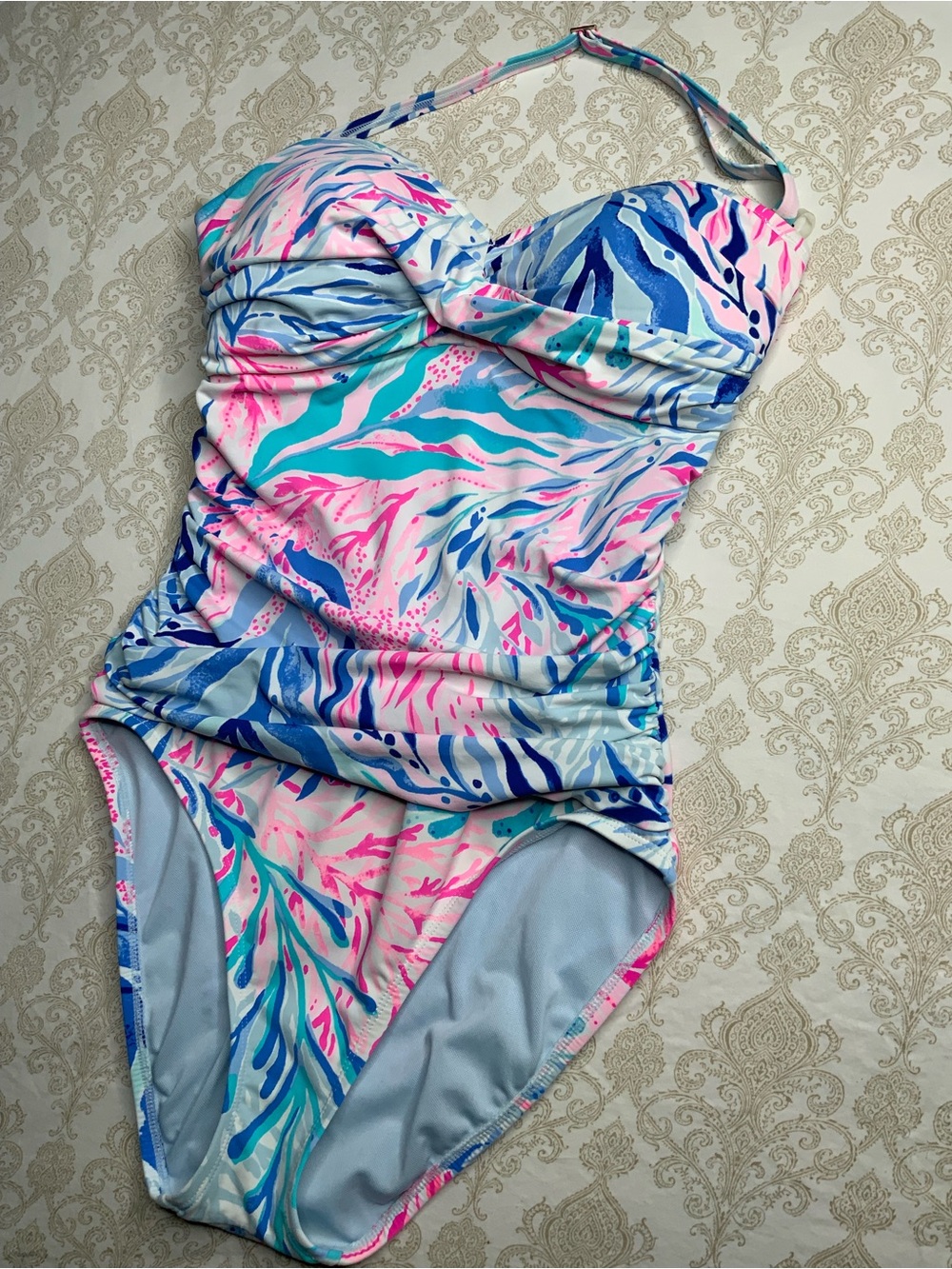 Lilly Pulitzer Floral One Piece Swimsuit Size 4 Bandeau Halter